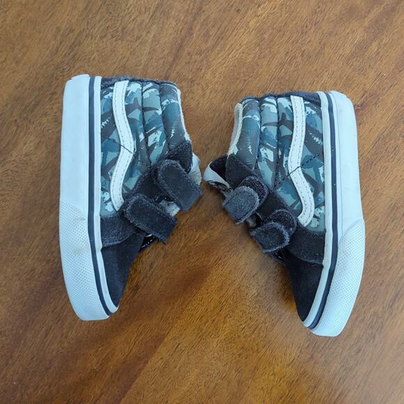 Vans SK8-MID Reissue V Sharks 2 Straps Toddler Size 4.5 Navy Blue Suede & Canvas - Picture 3 of 6